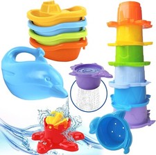 TECHNOK Baby Bath Toys for Toddlers 12 pcs Rainbow Stacking Cups Baby Colorful B
