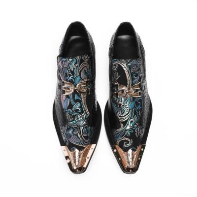 Mens British Metal Pointy Toe Dress Buckle Splicing Slip On Brogue Wedding Shoes