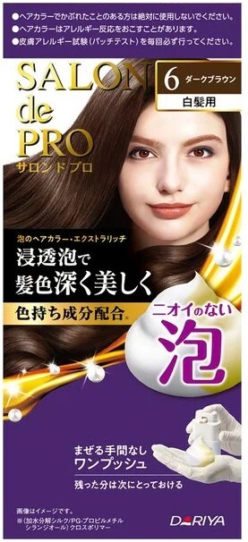 DARIYA SALON DE PRO FOAM HAIR COLOR EXTRA RICH FOR GRAY HAIR 6 DARK BROWN X10