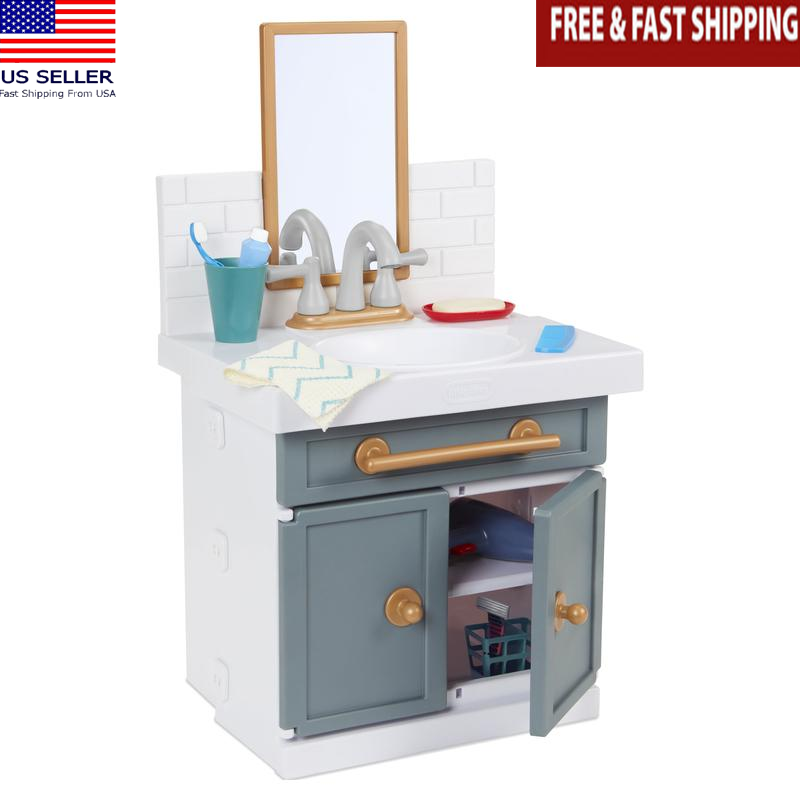 Interactive Kids Bathroom Sink W/ Working Faucet 12 Accessories Pretend Play New
