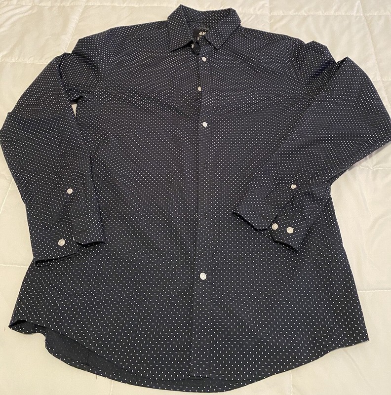 Men's H&M LOGG Blue W/Dots Long Sleeve Button Down Dress Shirt Collar Size M