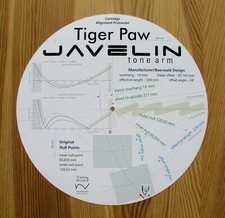 Tiger-Paw Javelin Custom Designed Tonearm Cartridge Stylus Alignment Protractor