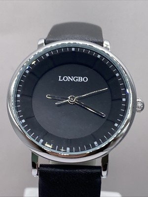 Longbo Womens Silver Tone Black Leather Watch New Battery