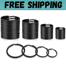 40 Pack Key Ring Keychain Mix 4 Sizes Black Metal Flat Split Key Chains Rings