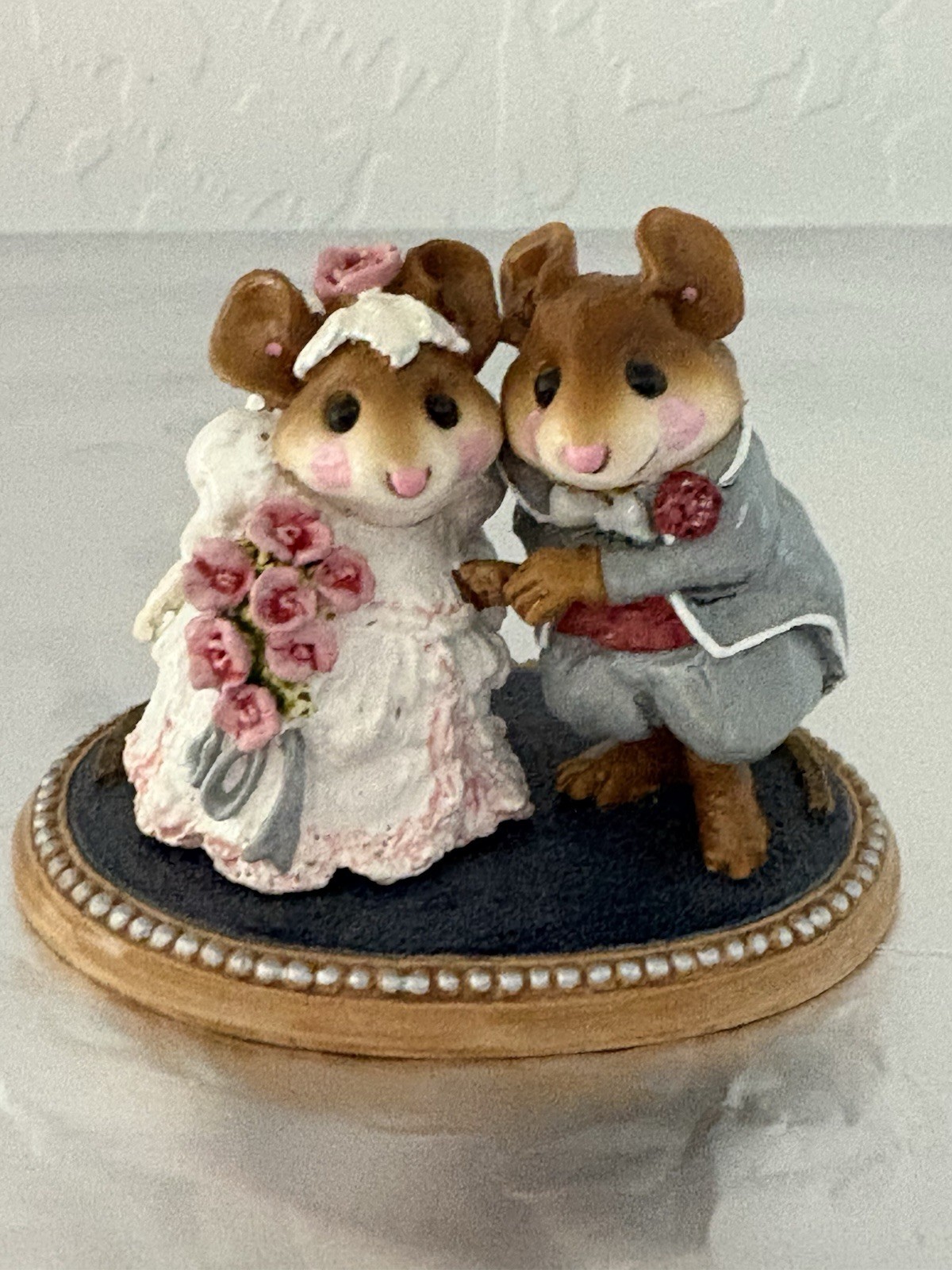 Wee Forest Folk M-200 The Wedding Pair - Pink Flowers & Gray Suit