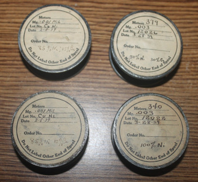 4 spools of  Nickel-Copper wire .001/.003 inch dia. electric resistance wire