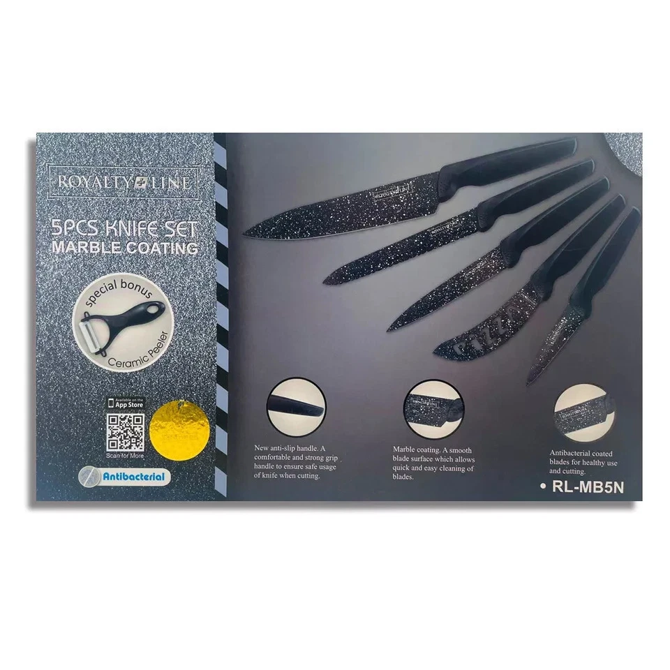 ROYALTY LINE Swiss Messerset 6 teilig RL-MB5N Keramik Marmorbeschichtung Box - Bild 4 von 4