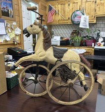 Antique Victorian Child  s Hand Carved Wooden Horse Petal Tricycle