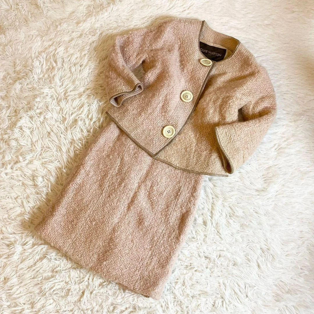 LOUIS VUITTON（LV） Louis Vuitton Set Tuta Gonna Rosa Beige Abito Formale Autentico Francia Taglia 36