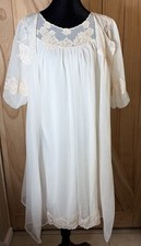 Vintage Kayser Peignoir Set White Nylon Lace Nightgown Robe USA Women s S