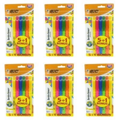 Bic Bright Liner Highlighter 5+1 Bonus 6 Packs 36 Highlighters Office Supplies