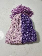 Handmade Crocheted 0-6 Months Infant Beanie with Tassle Light/Dark Purple