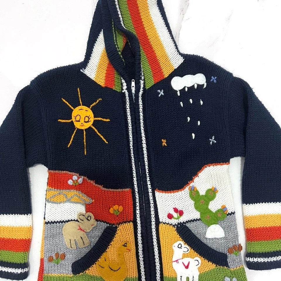 Kuyay Colorful Knit Hooded Sweater with Animal Design - Image 4 of 4