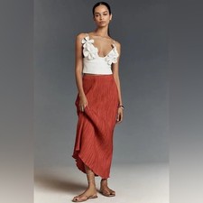 NWT By Anthropologie Tilda Maxi Slip Skirt Plisse Edition in Red Size Large.