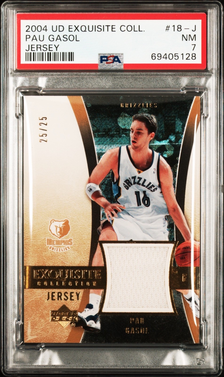 PAU GASOL 2004-05 UD Exquisite Collection Jersey Game-Worn Patch 25/25 PSA 7