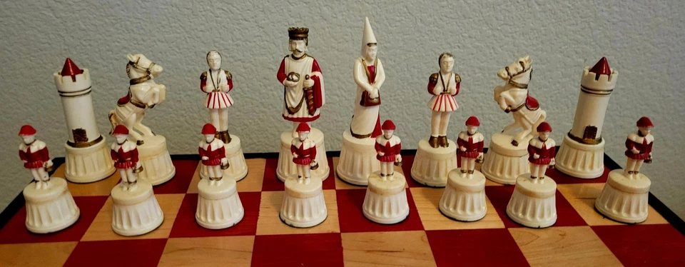 Large Medieval Hand Painted Chess Set 4.75" King 19" Wood Storage Board Drawer! - Image 2 of 4