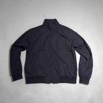 Fred Perry Bomberjacke Blau Gr. 44 Kurz Reißverschluss Stehkragen Baumwolle