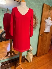 A.Byer Red Formal Cocktail Evening Weddings 3/4 Sleeve Chiffon Dress size M.
