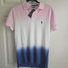 NEW Polo RALPH LAUREN Mens SLIM Fit Sz SMALL Pink Blue Gradient Polo Shirt 89 