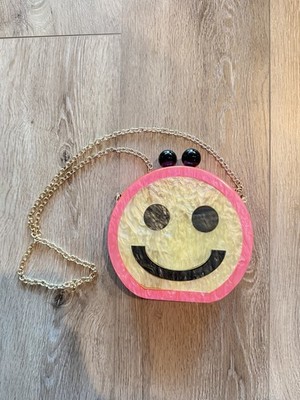 NWT Bari Lynn Kids Girl's Pink Acrylic Smiley Face Print Shoulder Clutch Bag