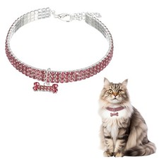 Rhinestone Cat Collar, with Bone Pendant 10-12 In, Pink for Pet