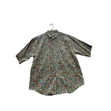 IMPACT Short Sleeve Button-Up Shirt, Size L - Colorful Geometric Print