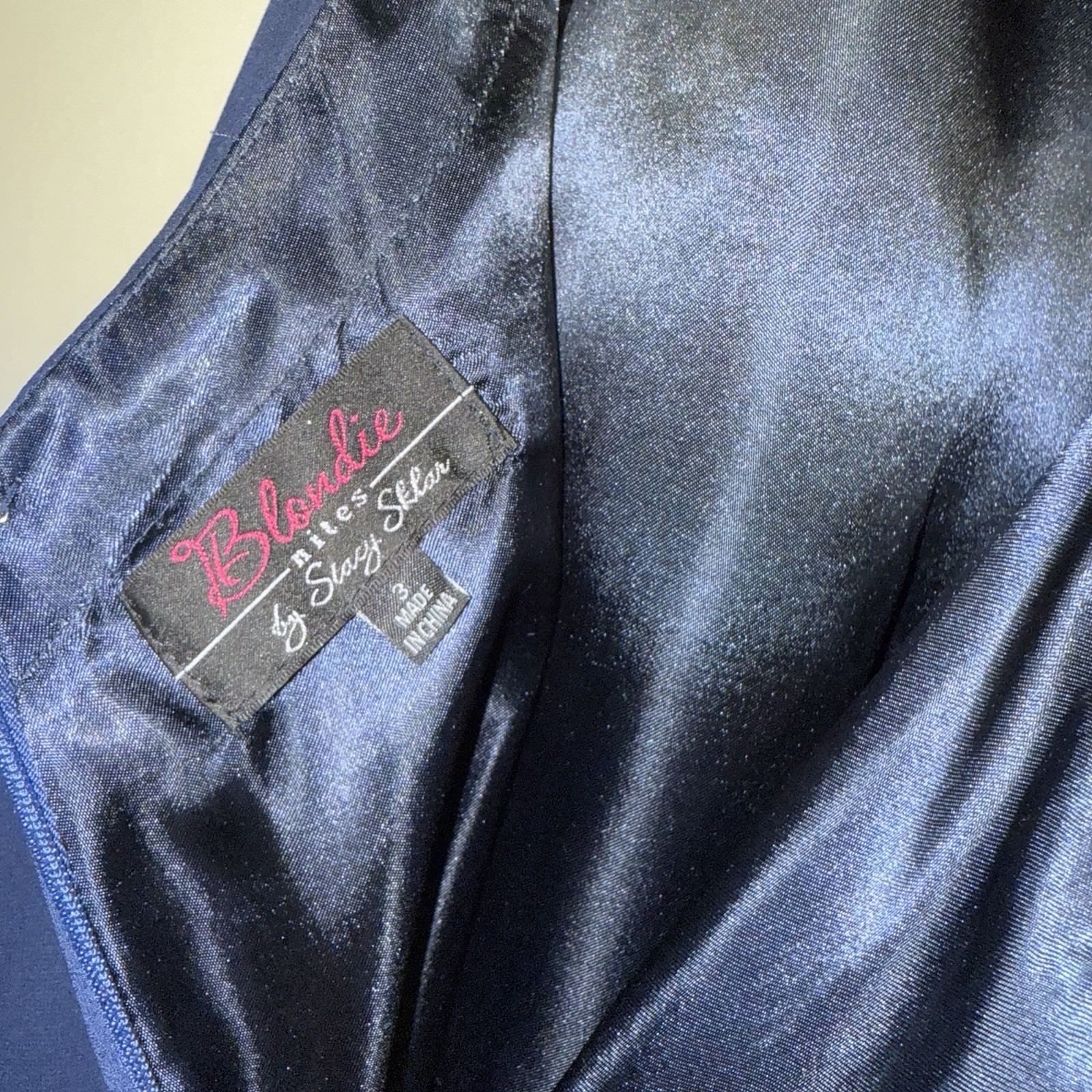 Blondie Nites Dark Blue Beaded Formal Dress Floor Length