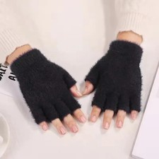 Winter Warm Knit Half Finger Gloves Thick Thermal Fingerless Gloves For Women's