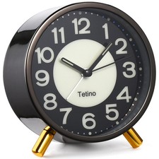 Small Analog Alarm Clock Silent Non Ticking Battery Operated Night Light Gray