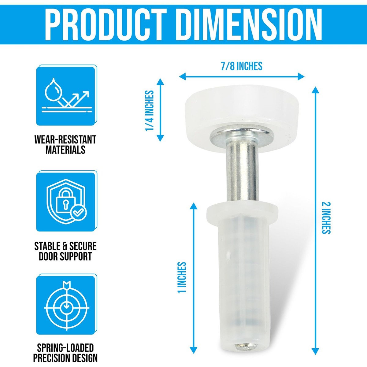Spring-Loaded Bi-Fold Closet Door Top Roller Guide Wheels, 7/8