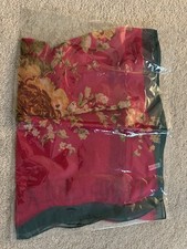 w Red Chiffon Scarf Dark Green Border Elegant Lightweight Wrap Shawl
