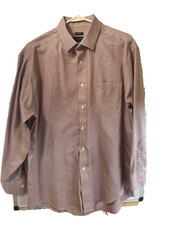 Pronto Uomo Pink Herringbone Long Sleeve Dress Shirt 17 32/33 Non-Iron 80s 2-Ply