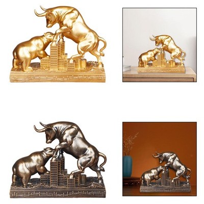 Stier und'Bär Figur, Dekofigur aus Resin, Geschenk