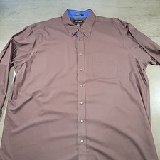 Paul Frederick Non-Iron 2 Ply Cotton Brown Mens Long Sleeve Dress Shirt 19 X 35
