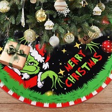 Christmas Tree Skirt Christmas Decorations Soft Red Green Tree Mat 48"
