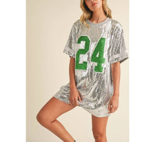 Go Team Oversized Sequin Number 24 Jersey T-Shirt Dress Short Sleeve New S M L