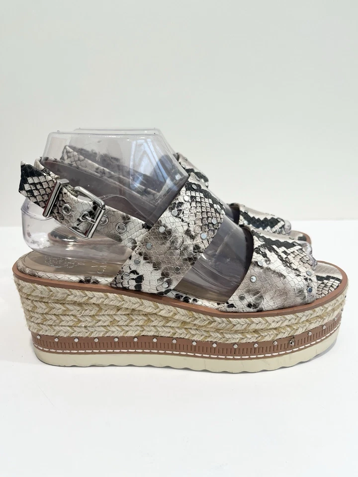 Vince Camuto Marsa Platform Wedge Sandals Faux Snakeskin Studded Jute Women 7.5 - Image 3 of 4