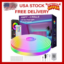 100Ft LED Neon Rope Lights with App and Remote Control, IP65 Waterproof Neon Str