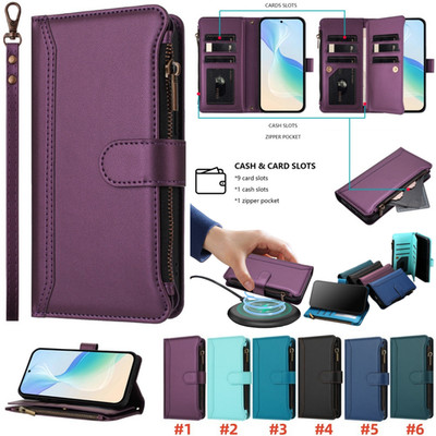 9 Card Zipper Magnetic Leather Flip Wallet Case For Samsung Galaxy ''A'' Series