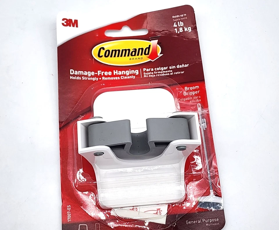 2件装3米4磅命令扫帚夹持器支架存储损坏免挂白色 — 第 2/4 张图片