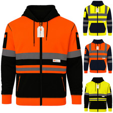 Hi Vis Zip Hoodie EN20471 Class 3 Fleece Lined Reflective Workwear Mens Jacket