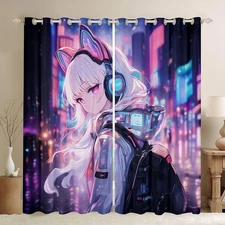 Japanese Girl Window Treatments Girly Anime 42" Wx84 L Window Curtain for Kid...