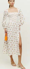 Reformation Dress Size Small White Sun Dress Floral Midi Linen Side Slit