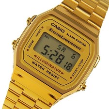 New MEN'S GOLD TONE STAINLESS STEEL DIGITAL WATCH A168WG -USA