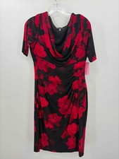 Pre-Owned Anne Klein Black Size Medium Floral Knee Length Short Sleeve Dress