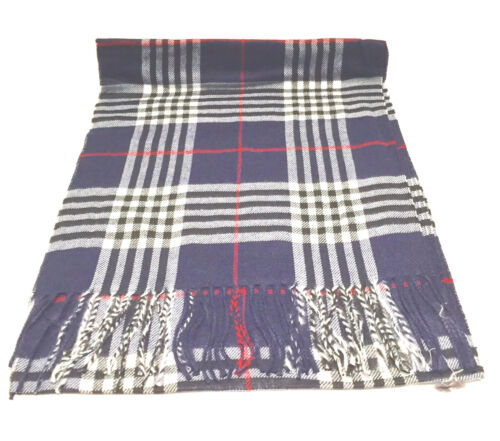New Pashmina Scarf Shawl Veil Navy Blue Quality Wrap Woman Men Plaid Accessory - Picture 1 of 3
