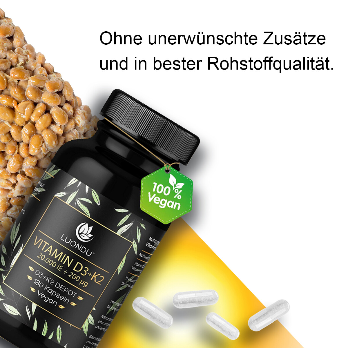 Vitamin D3 20000 I.E + K2 MK7 200 mcg Depot Hochdosiert 180 Vegane