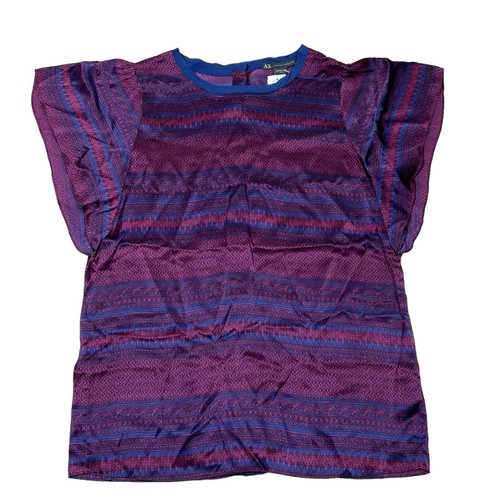 Armani Exchange Blouse Top Women's Sz XS 100% Silk Cap Sleeve Button Up Purple