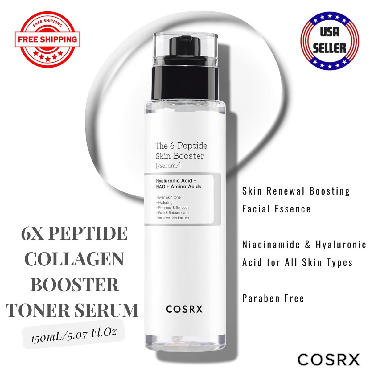 COSRX 6X Peptide Collagen Booster Toner Serum 150mL-Korean