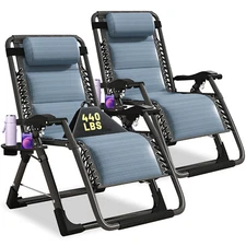 Summer Zero Gravity Chairs Folding Lawn Chair Lounge Recliners with Cup Holder